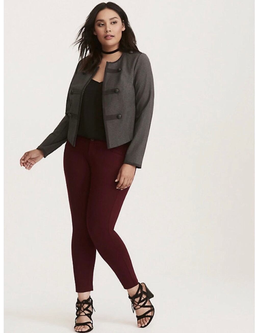 Torrid Fitted Military Inspired Jacket Charcoal Grey 3/XL Ponte Knit Uniform